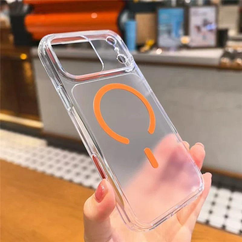 Luxury iPhone Case — MagSafe Magnetic Transparent TPU+PC Protective Cover with Camera Button, Shock-Resistant Slim Design