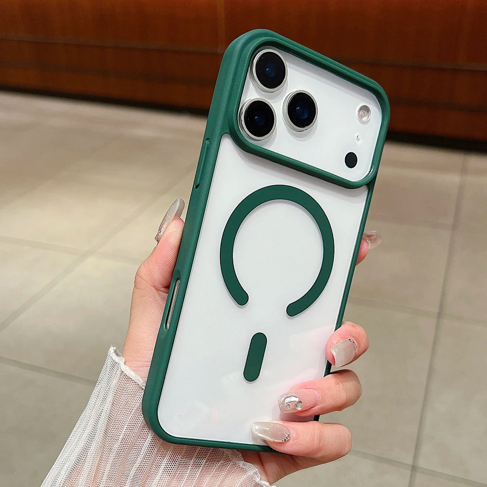 Luxury Magnetic Magsafe Wireless Charging iPhone Case — Transparent Hard Back, Shockproof, Anti-Fingerprint, Slim Protective Cover