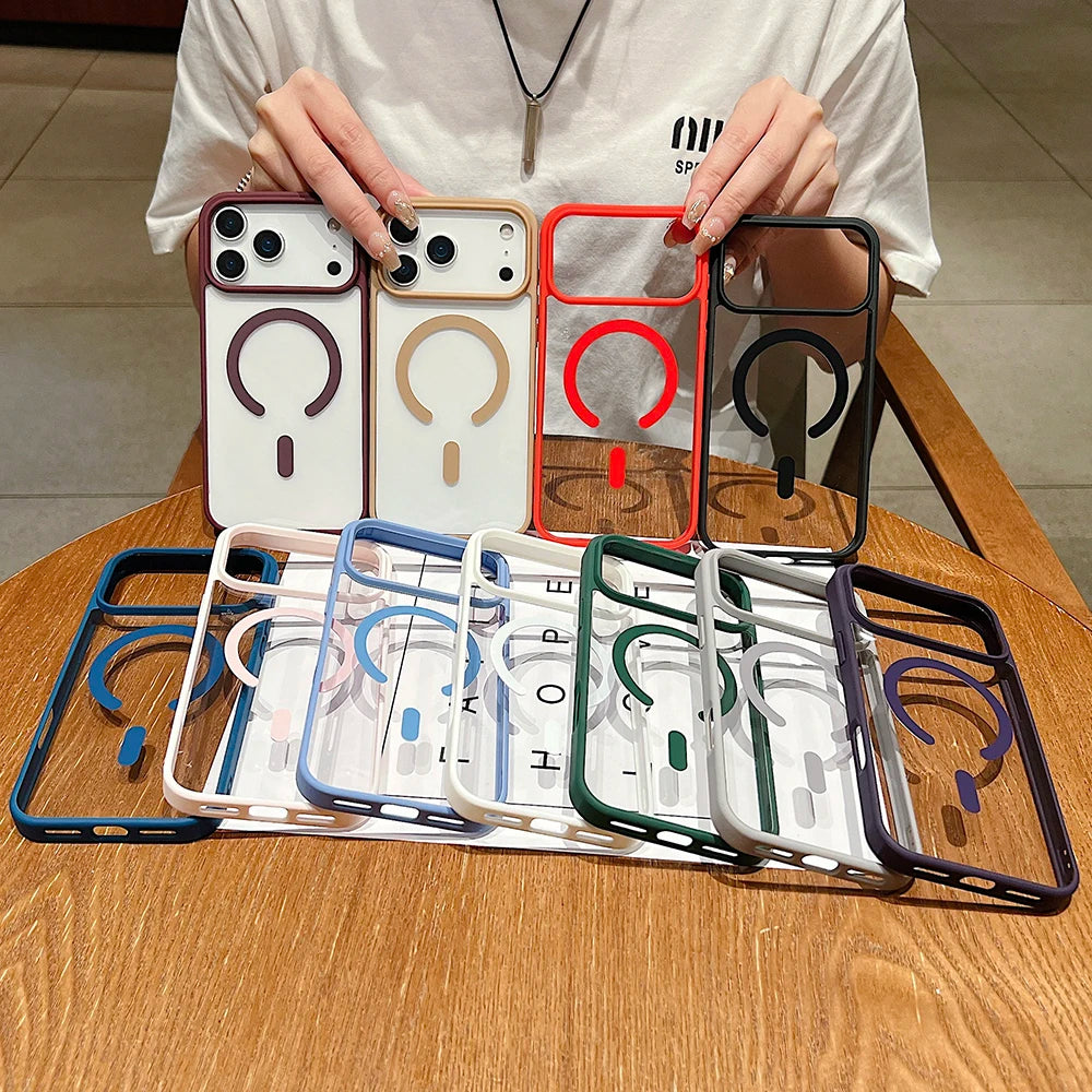 Luxury Magnetic Magsafe Wireless Charging iPhone Case — Transparent Hard Back, Shockproof, Anti-Fingerprint, Slim Protective Cover