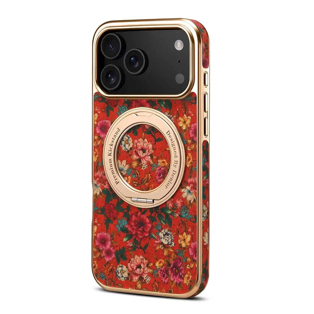 Luxury iPhone Case — Magnetic PU Leather Shockproof Full-Coverage Cover with 360° Alloy Stand and Non-Slip Grip