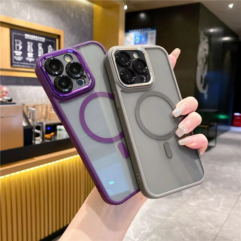 Luxury Magnetic iPhone Case — Metal Lens Bumper Protection, Shockproof Transparent Soft Bumper with Wireless Charging Compatibility
