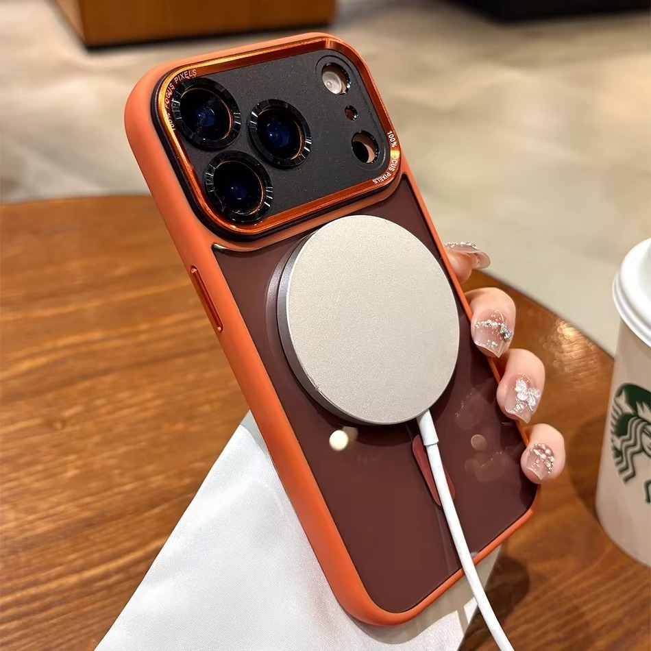 Luxury Magnetic iPhone Case — Metal Lens Bumper Protection, Shockproof Transparent Soft Bumper with Wireless Charging Compatibility