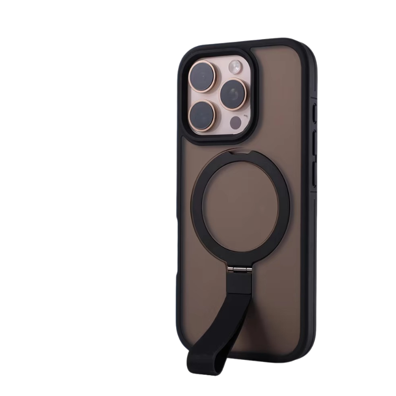 Luxury Magnetic iPhone Case with Strap and Stand — Matte Shockproof Cover, Non-Slip Grip, MagSafe Wireless Charging Ready, Textured Modern Design