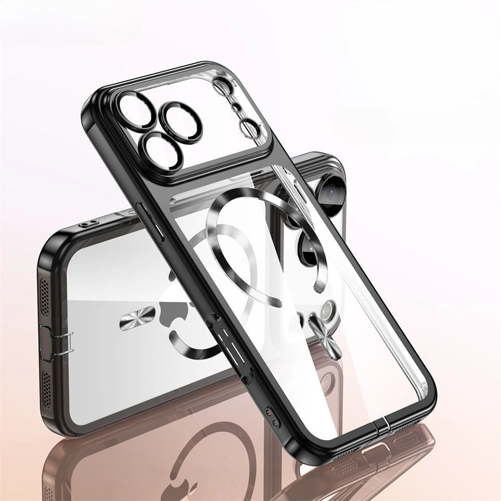 Luxury iPhone Case — MagSafe Transparent TPU Half-Wrapped Soft Plating Cover with Dust Plug, Shockproof, Anti-Fingerprint, Anti-Scratch Matte Finish