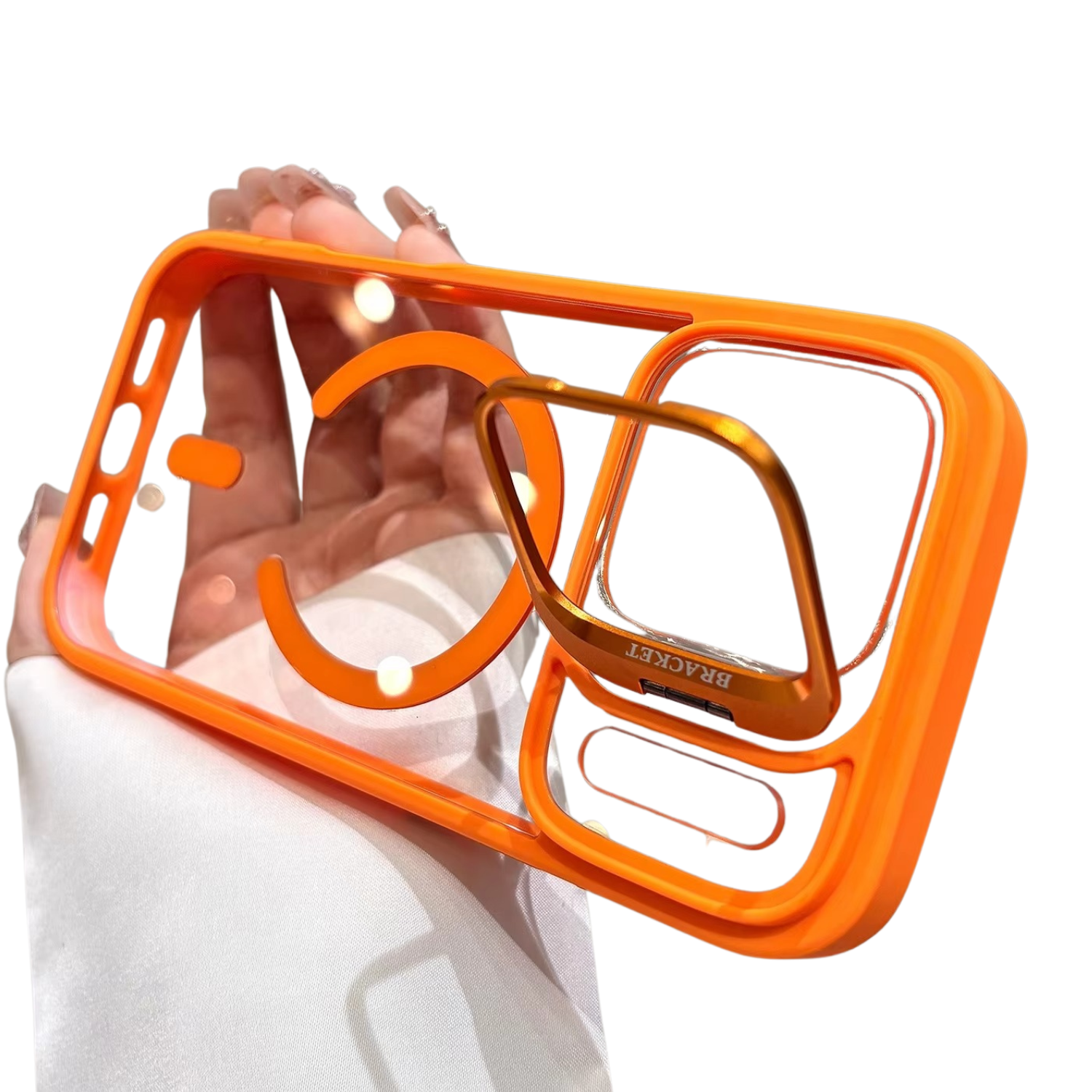 Luxury iPhone Case — Transparent MagSafe Compatible Half-Wrapped Shockproof Cover with Camera Bracket, Anti-Fingerprint, Non-Slip Design and Wrist Strap