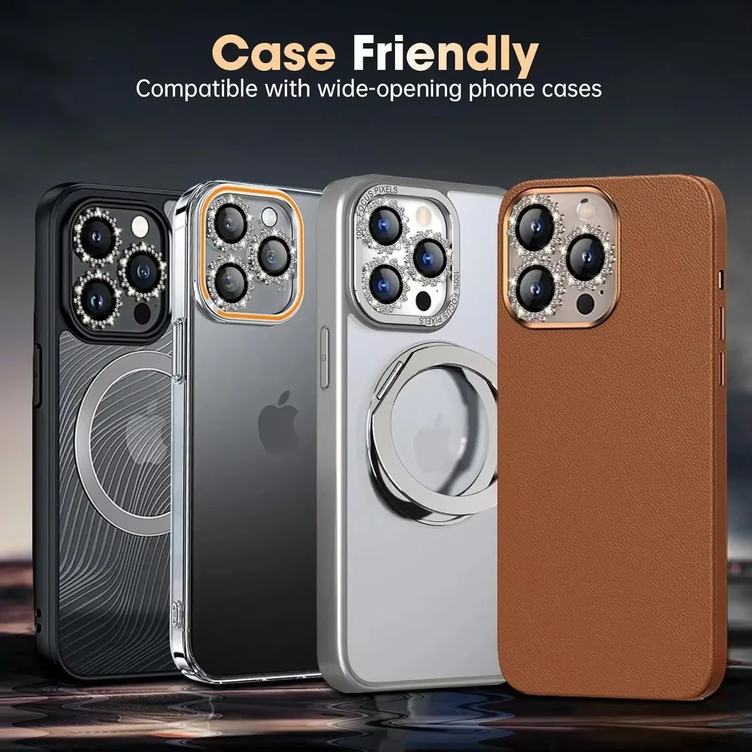 Luxury iPhone Bling Diamond Camera Lens Protector, Glitter Glass Ring Lens Cover with Full Coverage, Scratch Resistance & Decorative Protection