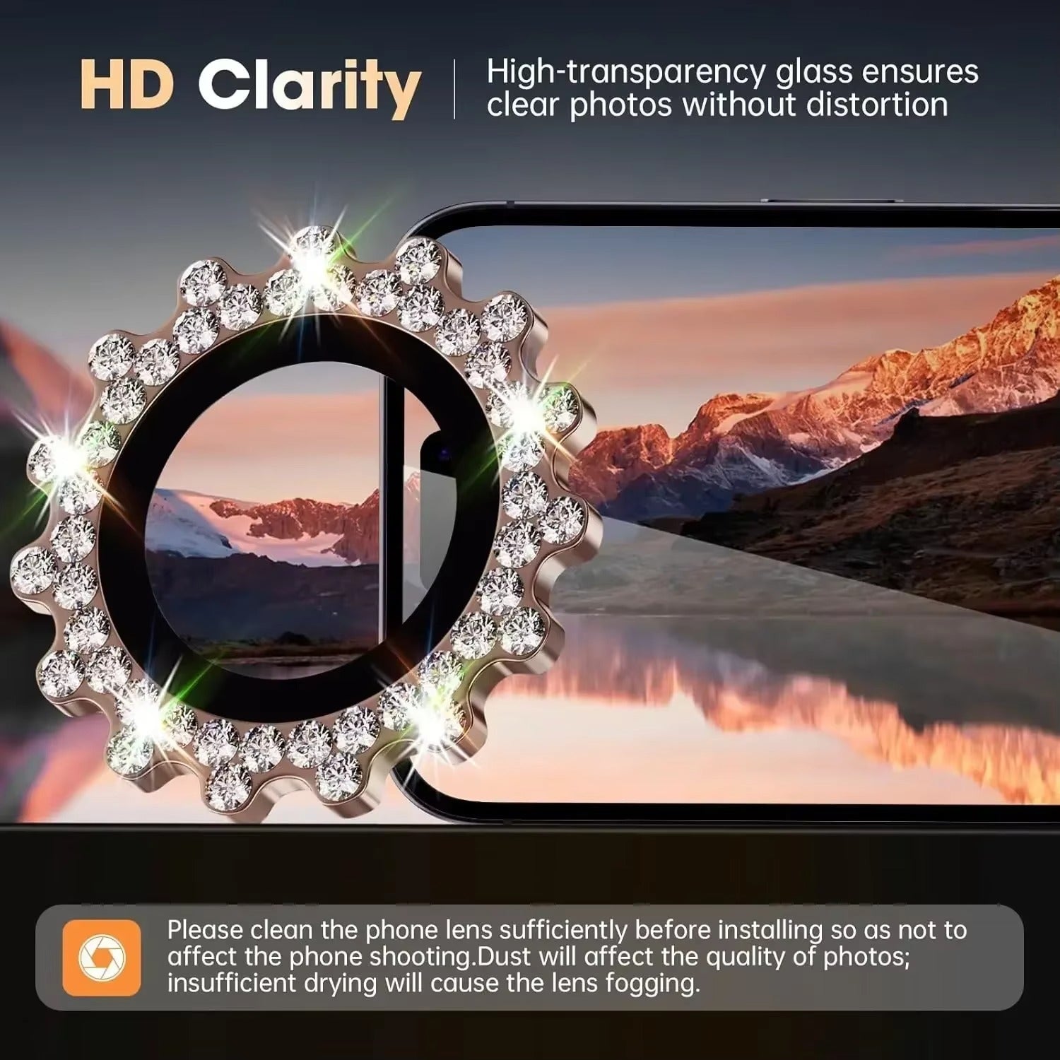 Luxury iPhone Bling Diamond Camera Lens Protector, Glitter Glass Ring Lens Cover with Full Coverage, Scratch Resistance & Decorative Protection