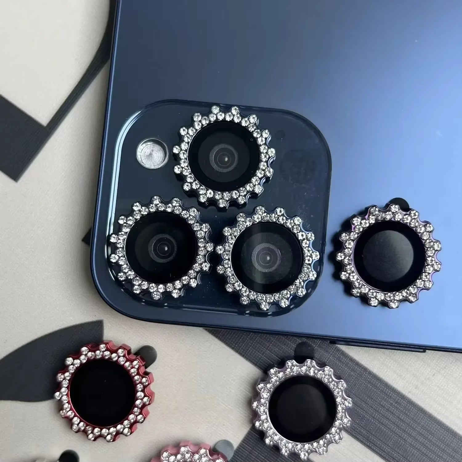 Luxury iPhone Bling Diamond Camera Lens Protector, Glitter Glass Ring Lens Cover with Full Coverage, Scratch Resistance & Decorative Protection