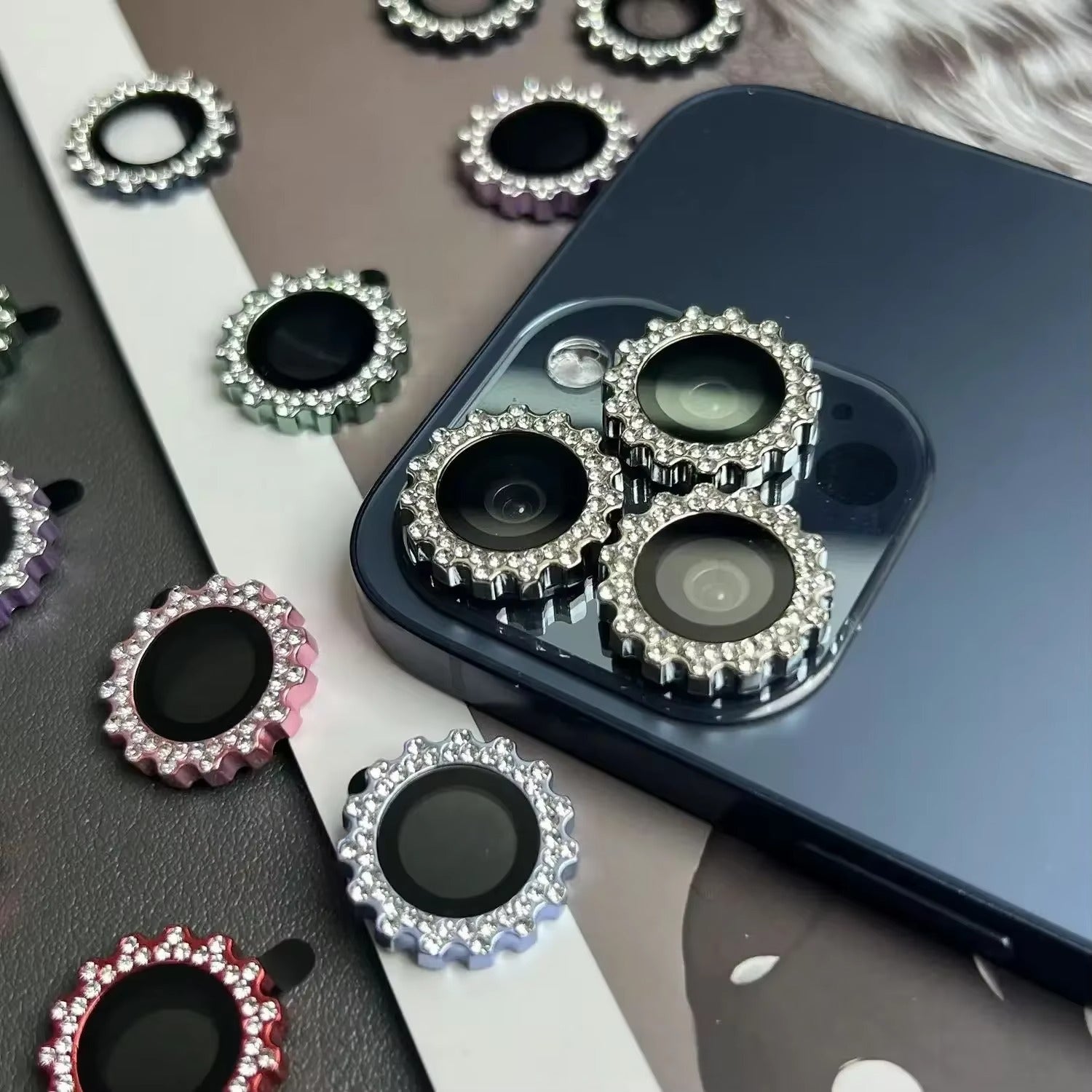 Luxury iPhone Bling Diamond Camera Lens Protector, Glitter Glass Ring Lens Cover with Full Coverage, Scratch Resistance & Decorative Protection