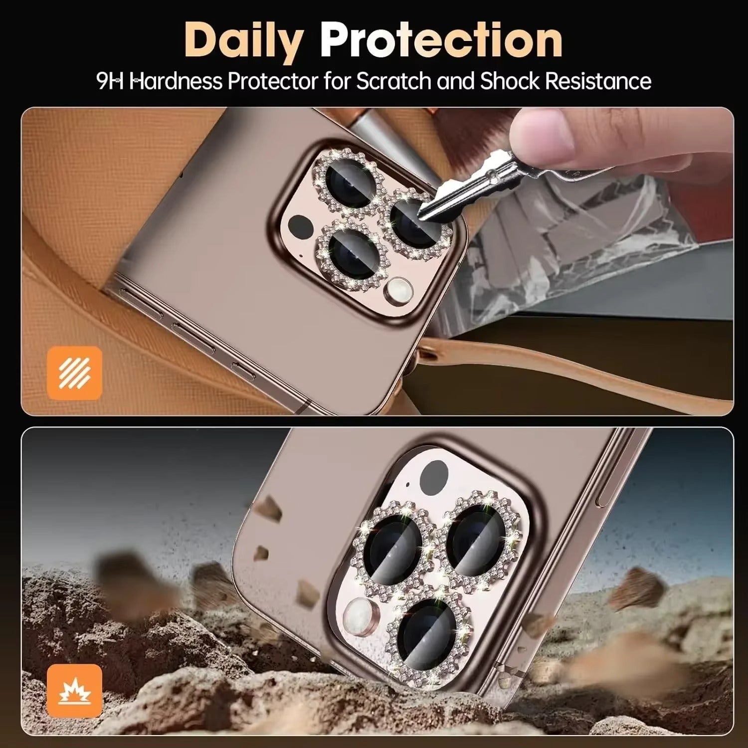 Luxury iPhone Bling Diamond Camera Lens Protector, Glitter Glass Ring Lens Cover with Full Coverage, Scratch Resistance & Decorative Protection