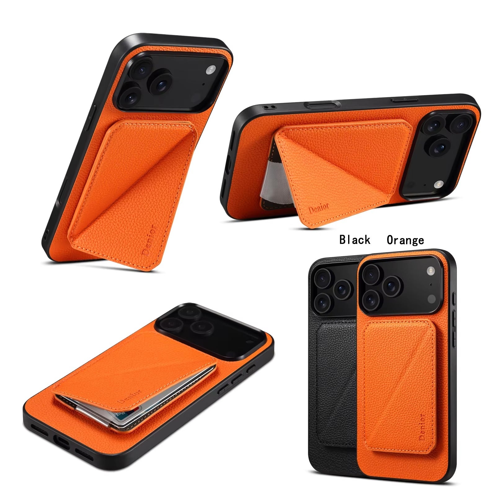 Luxury iPhone Business Leather Case — Shock-Absorbing Back Cover with Bracket Slot, Slim Professional Design for Work and Everyday Protection
