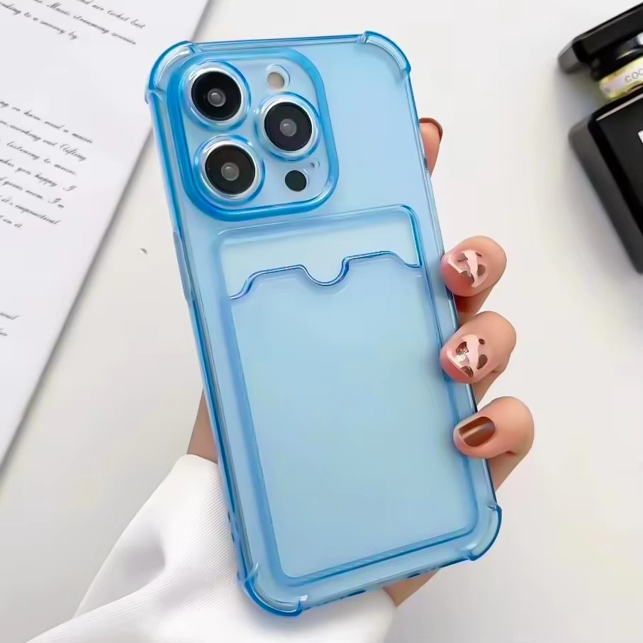 Luxury iPhone Case — Transparent Silicone Card Holder Cover with Full-Coverage Dustproof Lightweight Soft Bumper Protection
