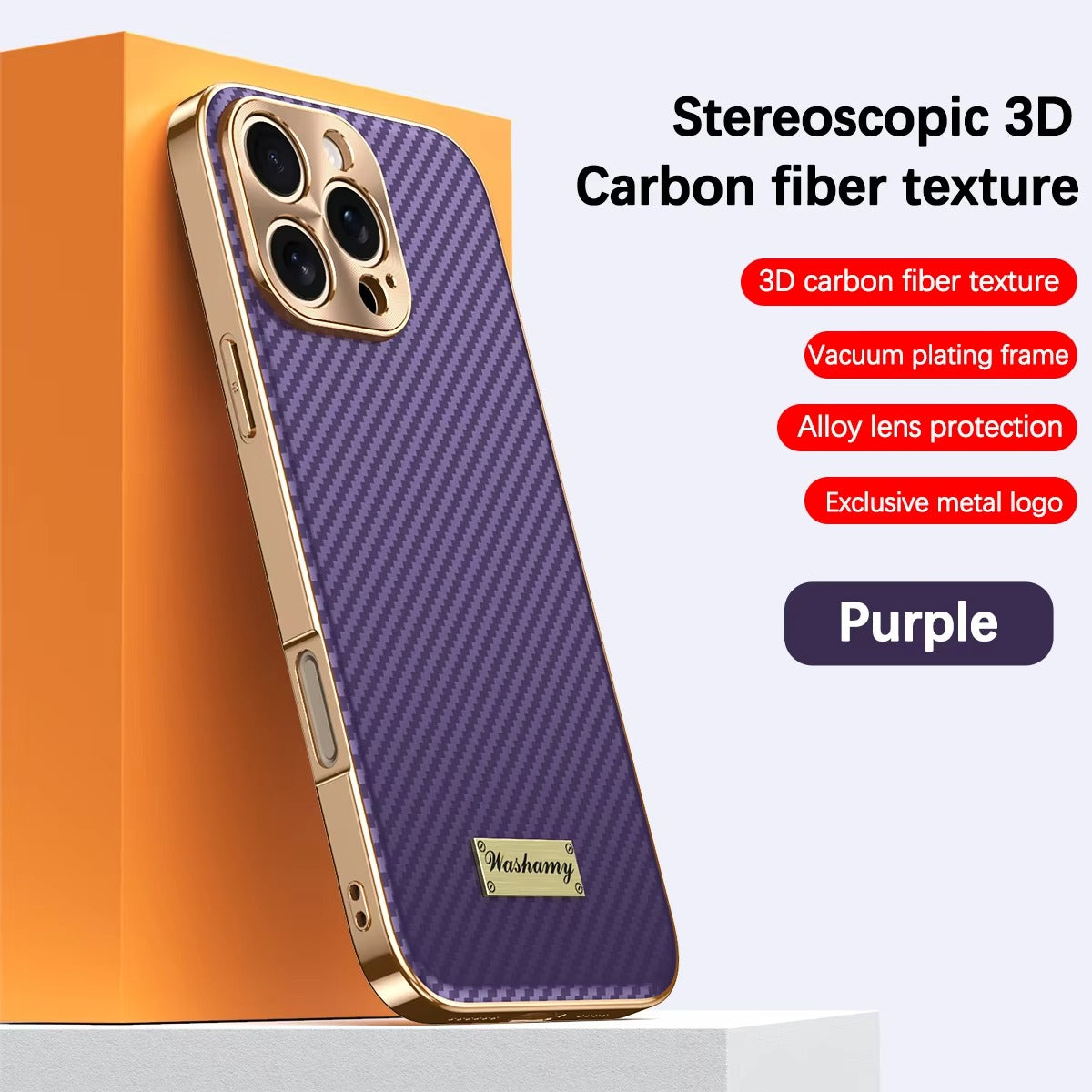 Luxury iPhone Case 3D Carbon Fiber Leather Cover — Plated Finish, Alloy Metal Lens Protection, Shockproof Non-Slip Design, Dustproof and Anti-Fingerprint