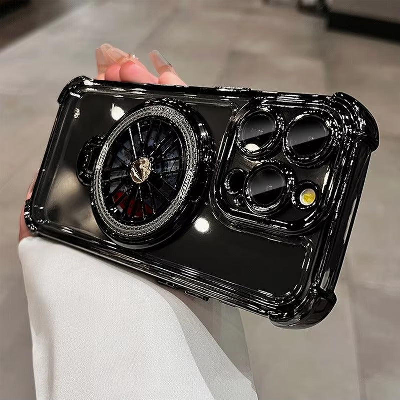 Luxury iPhone Case Clear Magnetic Bumper Cover — Rotating Gyroscopic Bracket Stand, Shockproof Protection, Anti-Fingerprint and Scratch-Resistant Design
