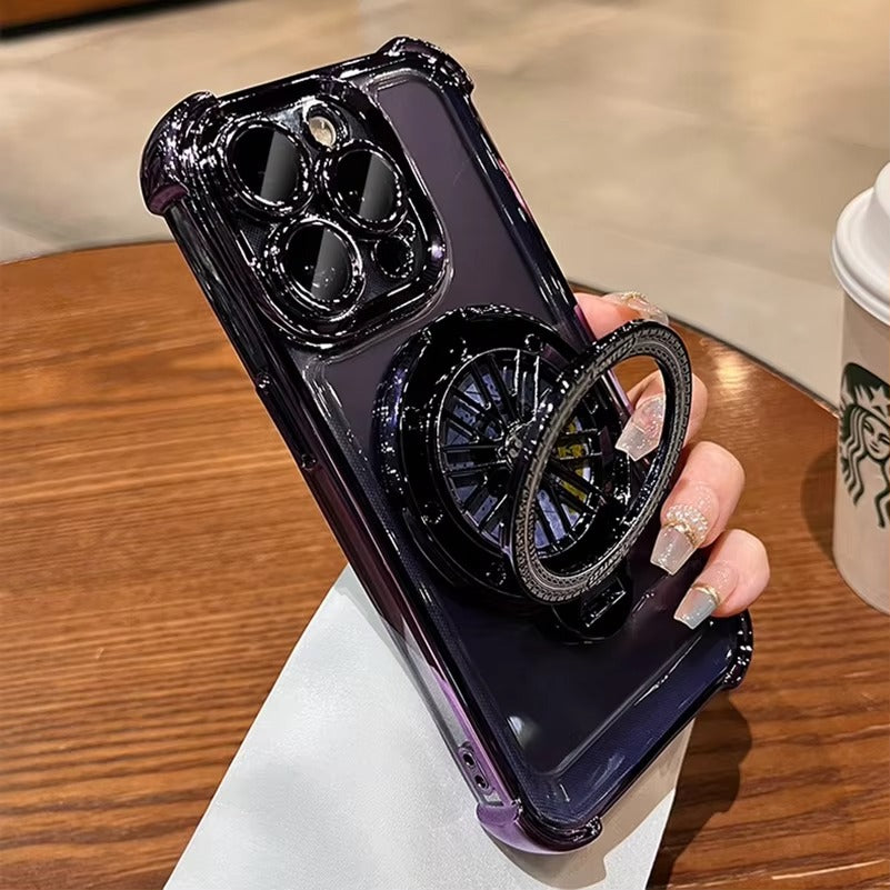 Luxury iPhone Case Clear Magnetic Bumper Cover — Rotating Gyroscopic Bracket Stand, Shockproof Protection, Anti-Fingerprint and Scratch-Resistant Design