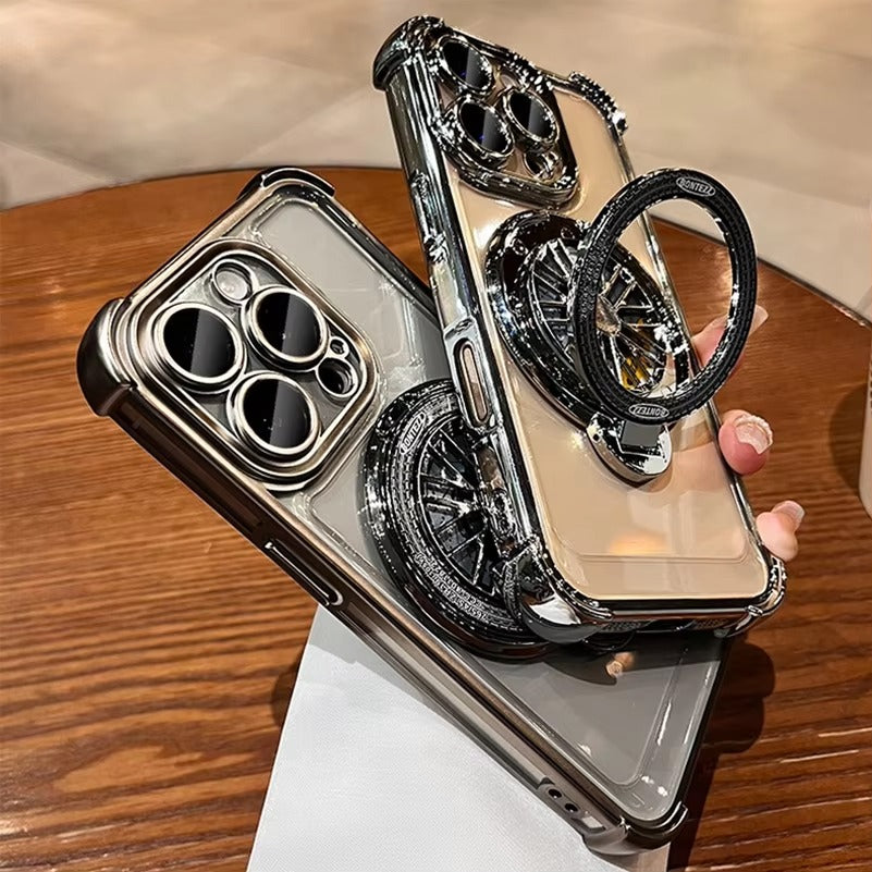 Luxury iPhone Case Clear Magnetic Bumper Cover — Rotating Gyroscopic Bracket Stand, Shockproof Protection, Anti-Fingerprint and Scratch-Resistant Design