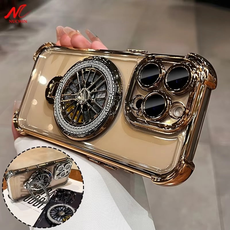 Luxury iPhone Case Clear Magnetic Bumper Cover — Rotating Gyroscopic Bracket Stand, Shockproof Protection, Anti-Fingerprint and Scratch-Resistant Design
