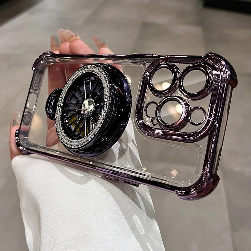 Luxury iPhone Case Clear Magnetic Bumper Cover — Rotating Gyroscopic Bracket Stand, Shockproof Protection, Anti-Fingerprint and Scratch-Resistant Design
