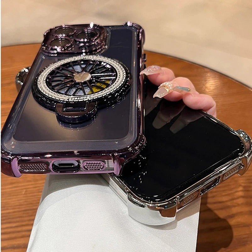 Luxury iPhone Case Clear Magnetic Bumper Cover — Rotating Gyroscopic Bracket Stand, Shockproof Protection, Anti-Fingerprint and Scratch-Resistant Design