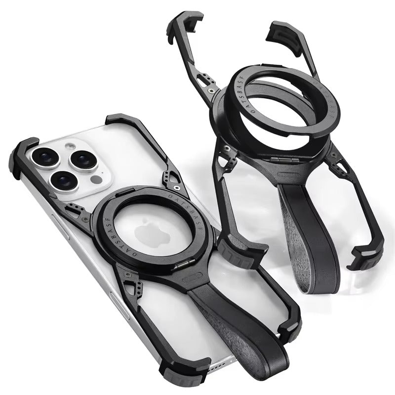 Luxury iPhone Case MagSafe Compatible Metal Frame — 360° Magnetic Aluminum Alloy Cover with Bracket Stand, Frameless Shockproof Anti-Fingerprint Protection