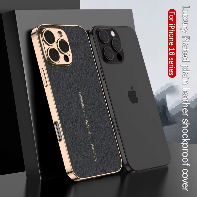 Luxury iPhone Case Plating Leather Back Cover — Full Lens Protection, Shockproof Anti-Fingerprint Scratch-Resistant Slim Design