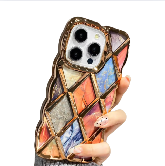 Luxury iPhone Case Plating Rhombic Marble Design — Fashion Full Body Protective Cover, Stylish Slim Shockproof Scratch-Resistant Finish