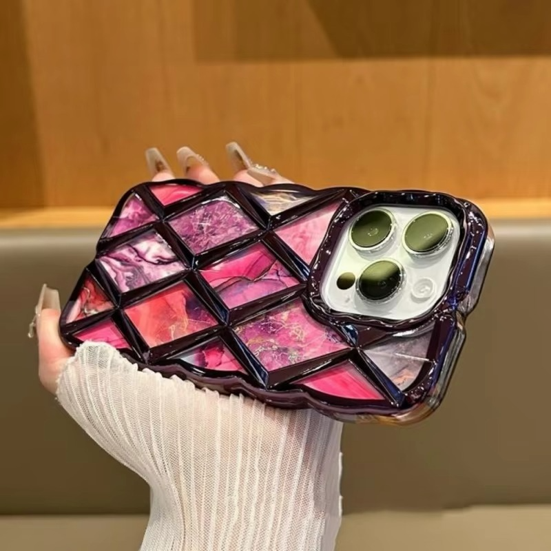 Luxury iPhone Case Plating Rhombic Marble Design — Fashion Full Body Protective Cover, Stylish Slim Shockproof Scratch-Resistant Finish