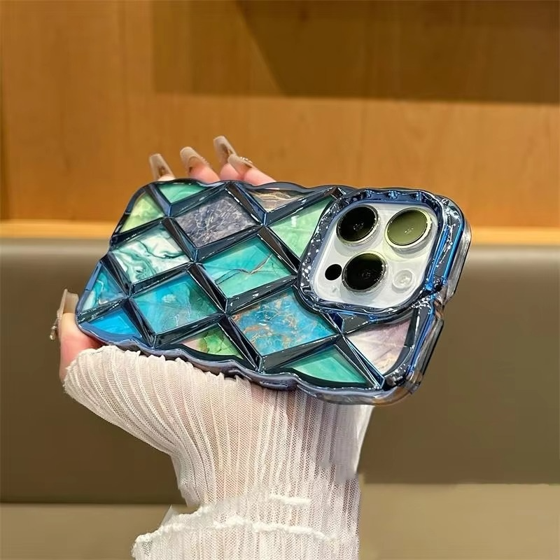 Luxury iPhone Case Plating Rhombic Marble Design — Fashion Full Body Protective Cover, Stylish Slim Shockproof Scratch-Resistant Finish