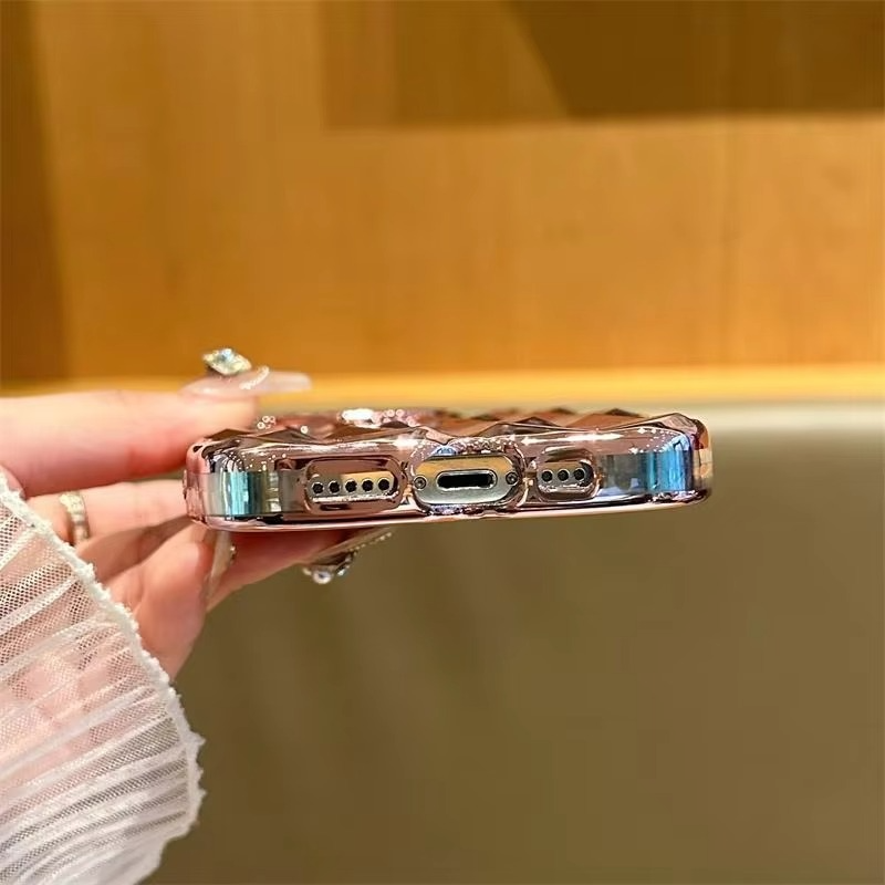 Luxury iPhone Case Plating Rhombic Marble Design — Fashion Full Body Protective Cover, Stylish Slim Shockproof Scratch-Resistant Finish