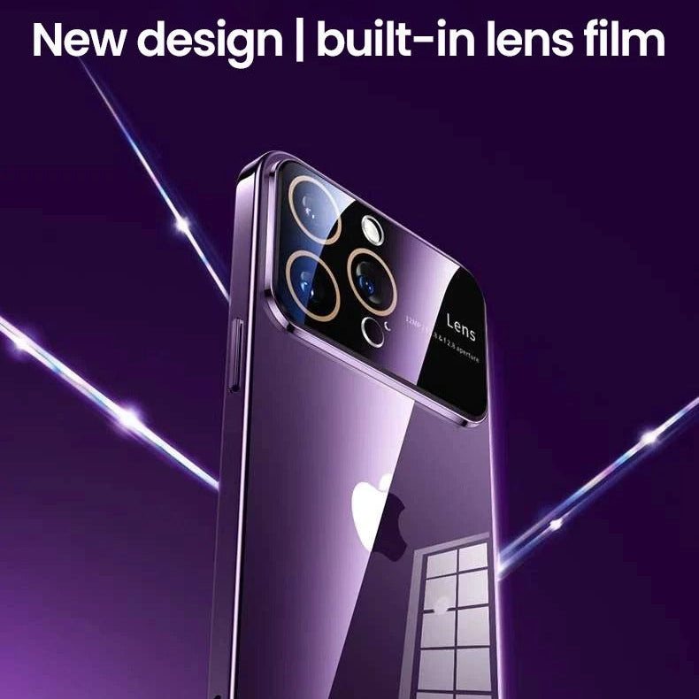 Luxury iPhone Case Tempered Glass Camera Protection — Transparent Acrylic Hard Cover, Plated Edges, Slim Shockproof Design, Scratch-Resistant Clear Finish