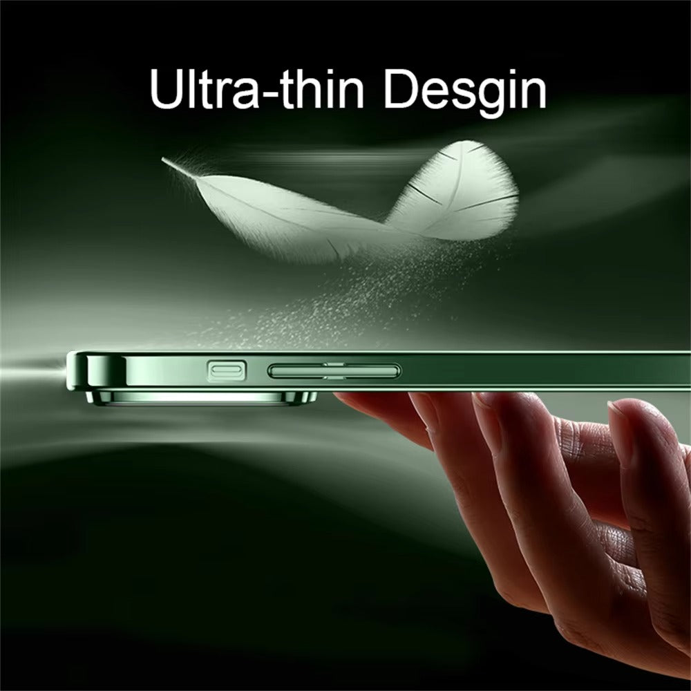 Luxury iPhone Case Tempered Glass Camera Protection — Transparent Acrylic Hard Cover, Plated Edges, Slim Shockproof Design, Scratch-Resistant Clear Finish
