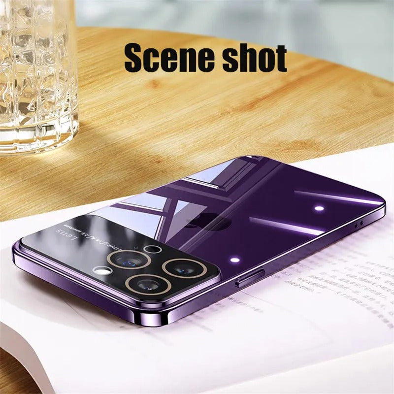 Luxury iPhone Case Tempered Glass Camera Protection — Transparent Acrylic Hard Cover, Plated Edges, Slim Shockproof Design, Scratch-Resistant Clear Finish
