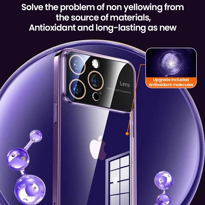 Luxury iPhone Case Tempered Glass Camera Protection — Transparent Acrylic Hard Cover, Plated Edges, Slim Shockproof Design, Scratch-Resistant Clear Finish