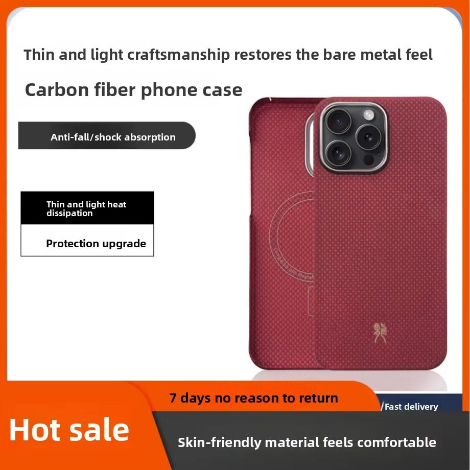 Luxury iPhone Case — 100% Carbon Fiber Magnetic Cover with Kevlar, Anti-Fingerprint, Slim Shockproof and Scratch-Resistant Design, MagSafe Compatible