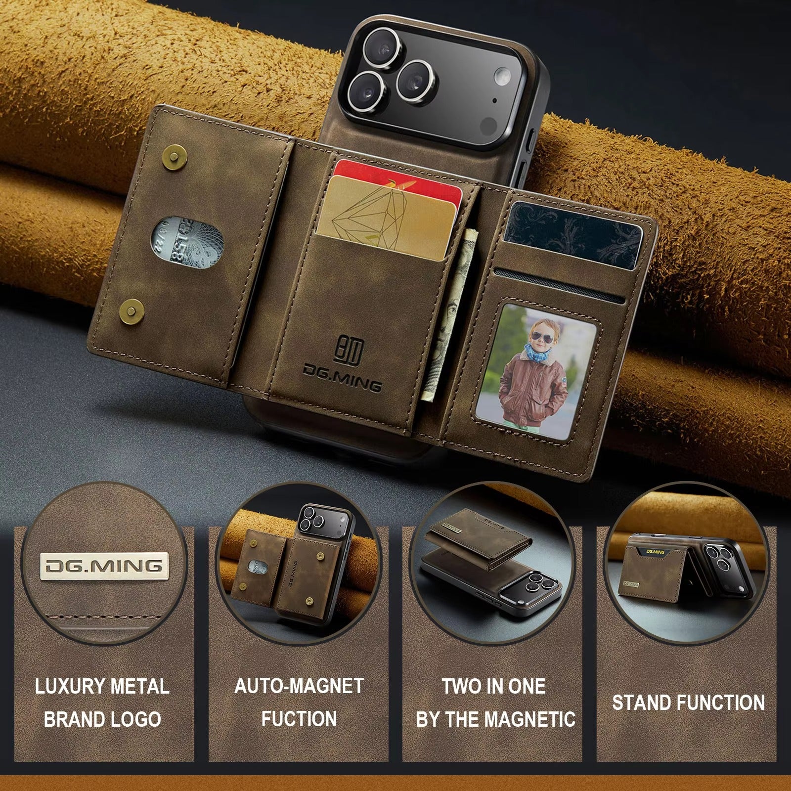 Luxury iPhone Case — 2-in-1 Detachable Magnetic Leather Wallet Cover with Card Slots, Kickstand Function & Protective Full-Body Design