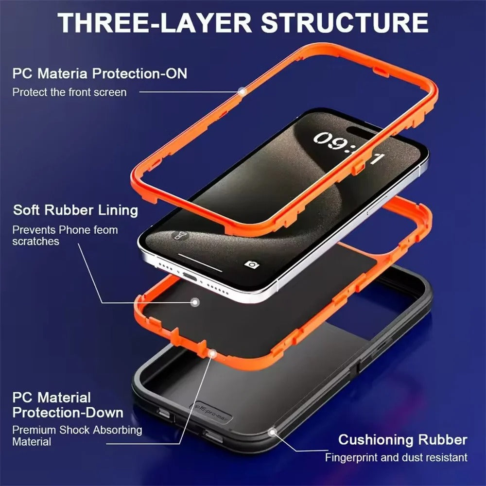 Luxury iPhone Case — 3-in-1 Defend Heavy-Duty Hybrid Armor Cover with Shockproof Silicone Protection, Anti-Scratch Finish & Non-Slip Grip Design