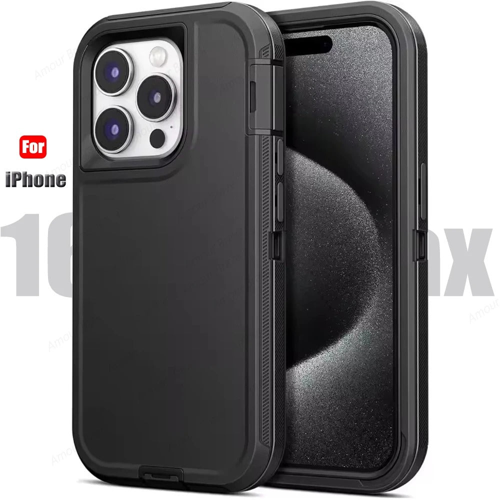 Luxury iPhone Case — 3-in-1 Defend Heavy-Duty Hybrid Armor Cover with Shockproof Silicone Protection, Anti-Scratch Finish & Non-Slip Grip Design