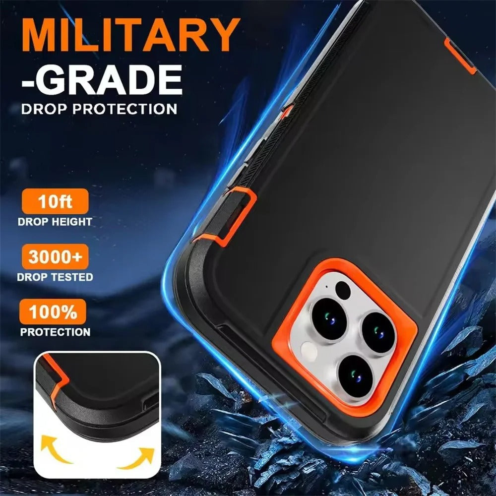 Luxury iPhone Case — 3-in-1 Defend Heavy-Duty Hybrid Armor Cover with Shockproof Silicone Protection, Anti-Scratch Finish & Non-Slip Grip Design