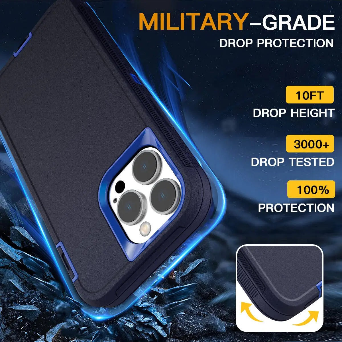 Luxury iPhone Case — 3-in-1 Defend Heavy-Duty Hybrid Armor Cover with Shockproof Silicone Protection, Anti-Scratch Finish & Non-Slip Grip Design