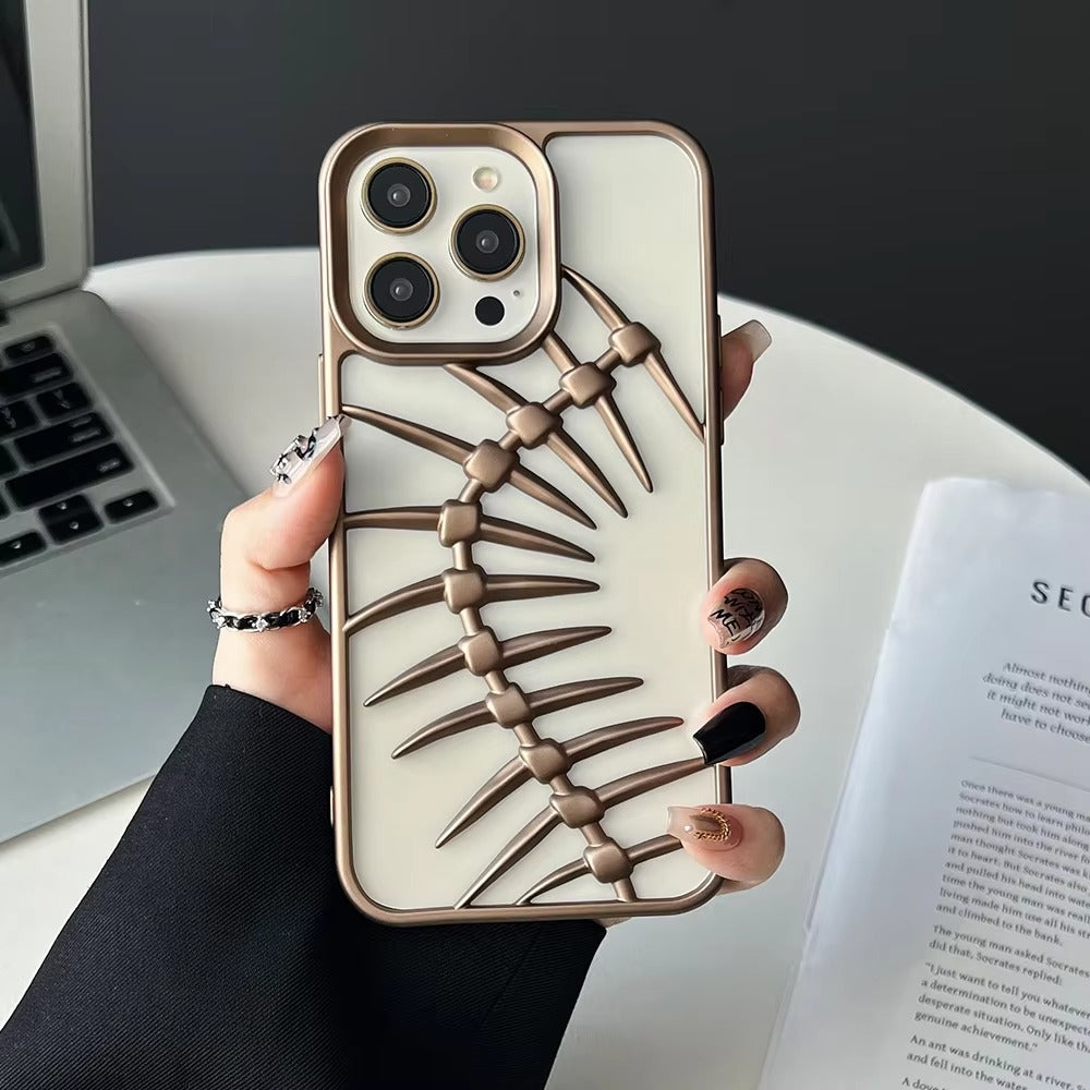 Luxury iPhone Case — 3D Plating Fish Bone Hollow Armor Cover with Heat Dissipation, Matte Anti-Glare Shockproof Protective Design