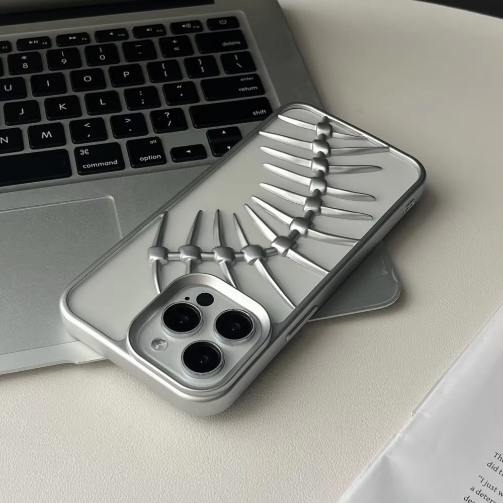 Luxury iPhone Case — 3D Plating Fish Bone Hollow Armor Cover with Heat Dissipation, Matte Anti-Glare Shockproof Protective Design