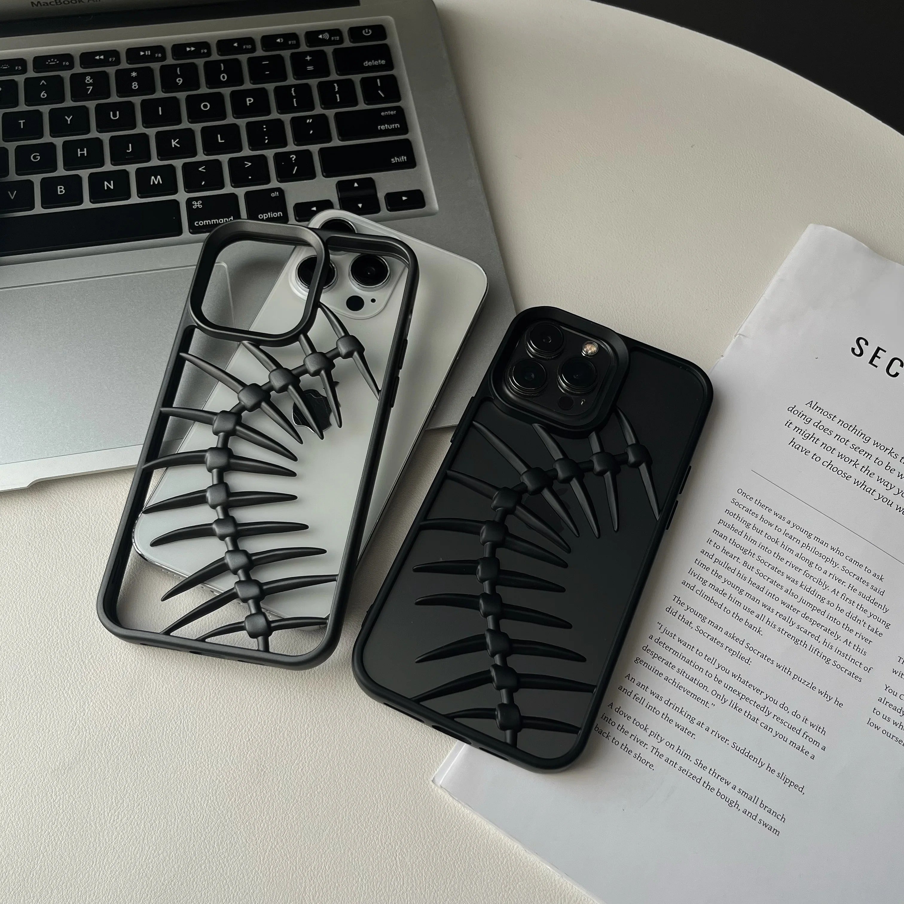 Luxury iPhone Case — 3D Plating Fish Bone Hollow Armor Cover with Heat Dissipation, Matte Anti-Glare Shockproof Protective Design