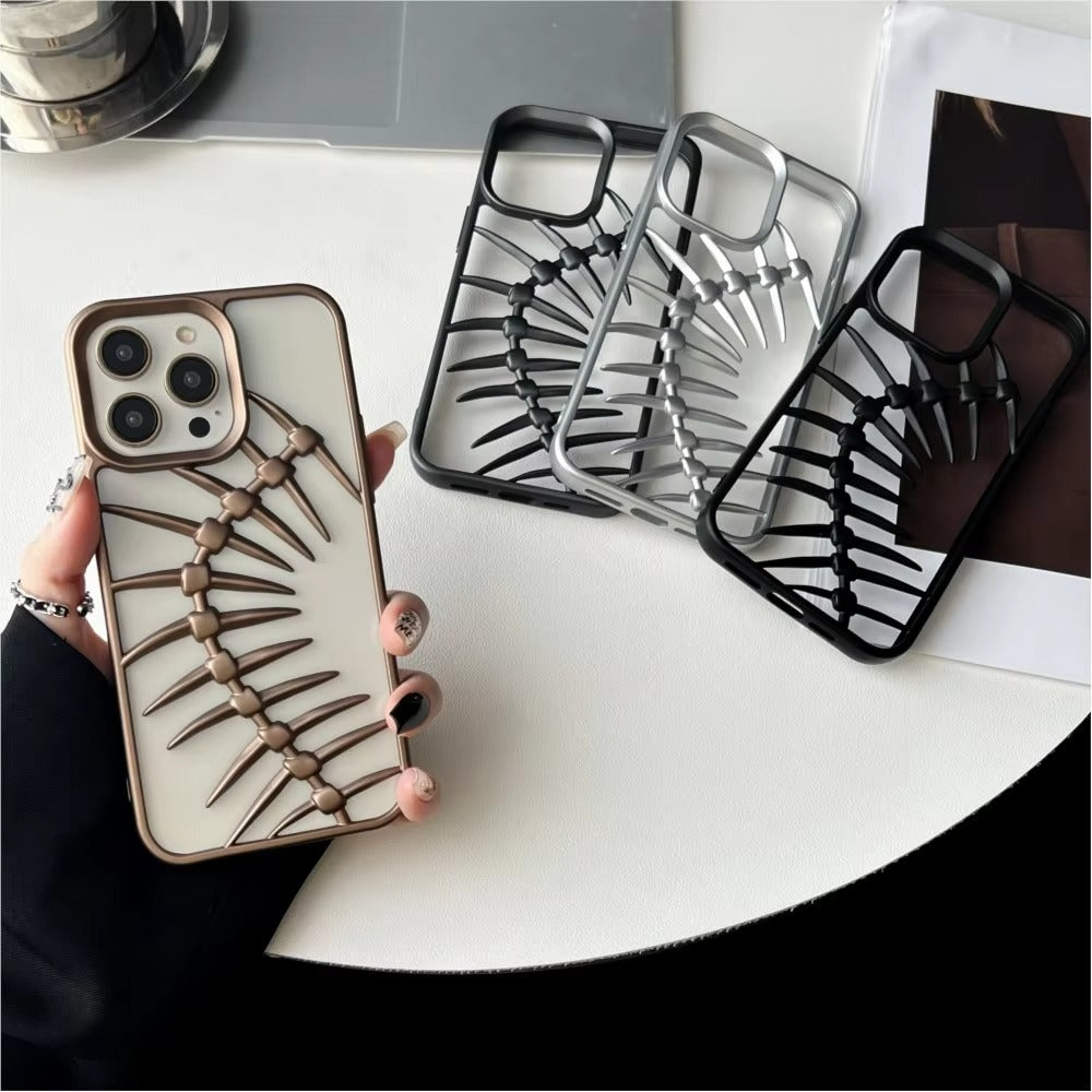 Luxury iPhone Case — 3D Plating Fish Bone Hollow Armor Cover with Heat Dissipation, Matte Anti-Glare Shockproof Protective Design