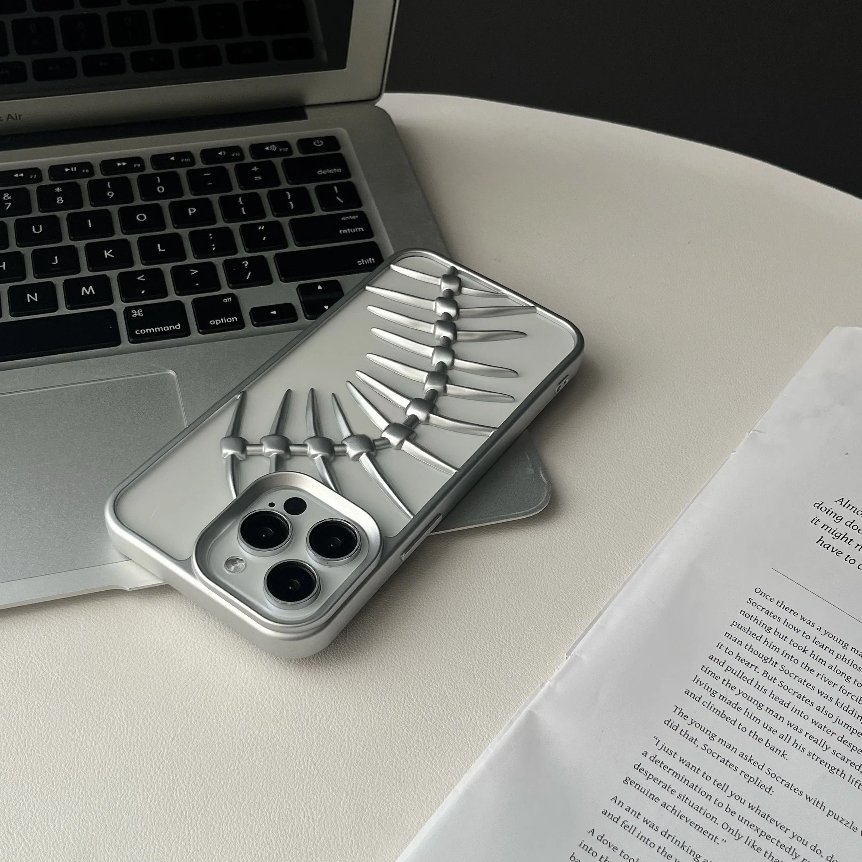 Luxury iPhone Case — 3D Plating Fish Bone Hollow Armor Cover with Heat Dissipation, Matte Anti-Glare Shockproof Protective Design