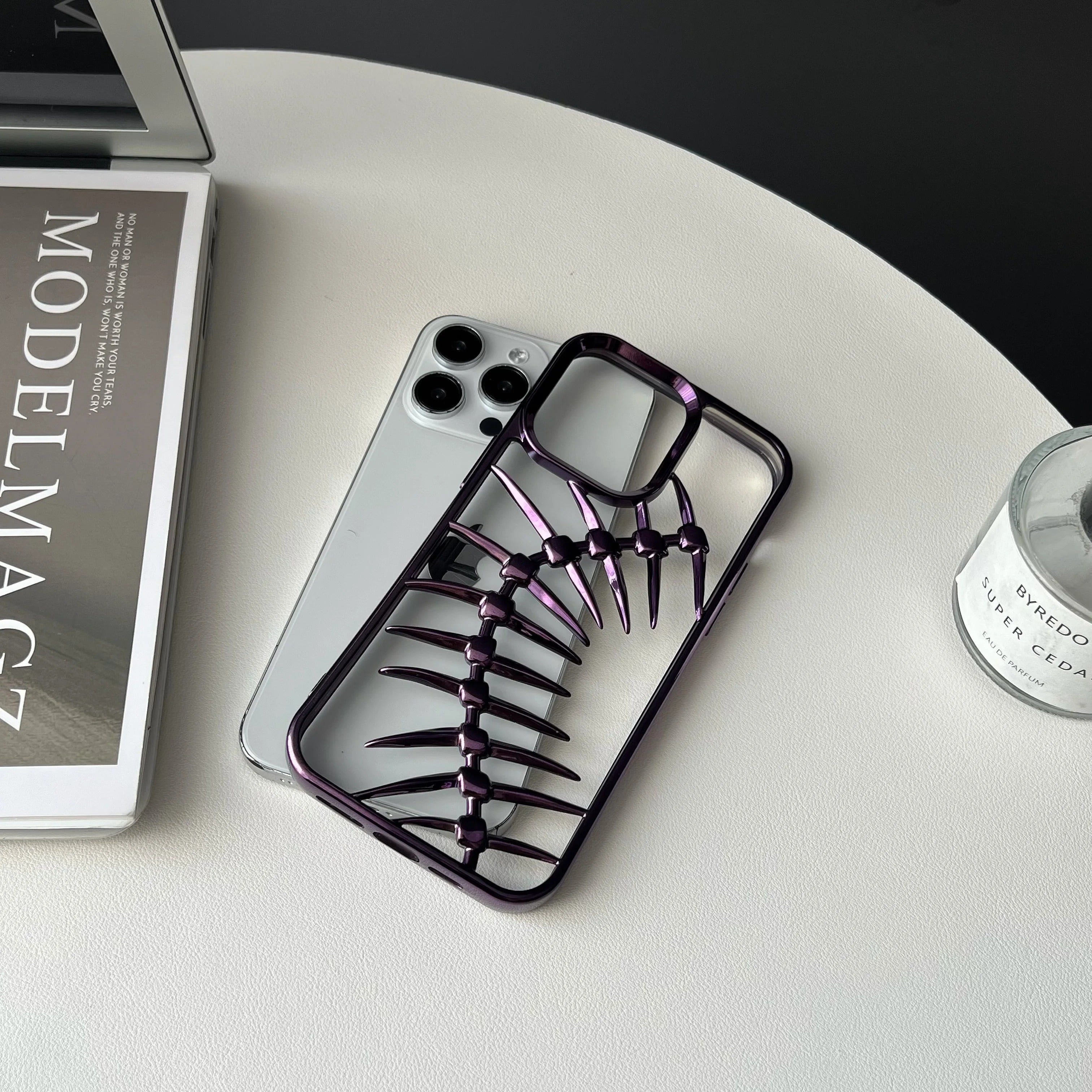 Luxury iPhone Case — 3D Plating Fish Bone Hollow Armor Cover with Heat Dissipation, Matte Anti-Glare Shockproof Protective Design