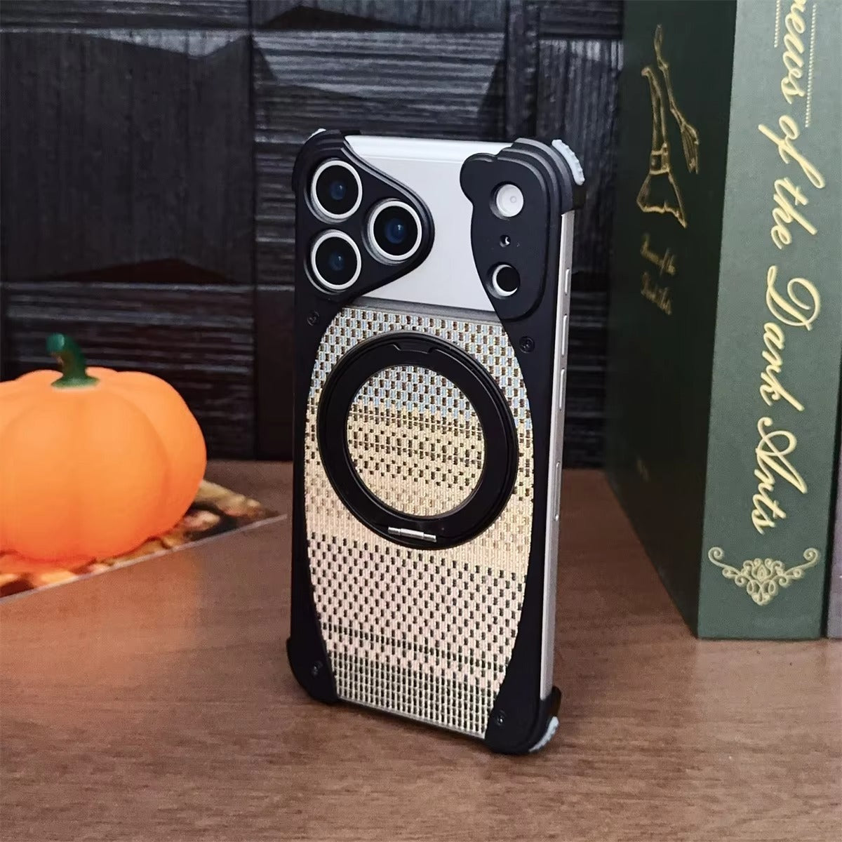 Luxury iPhone Case — Aluminum Metal Golden-Thread Magnetic Cover with Shockproof Bracket and Drop-Proof Durable Protection