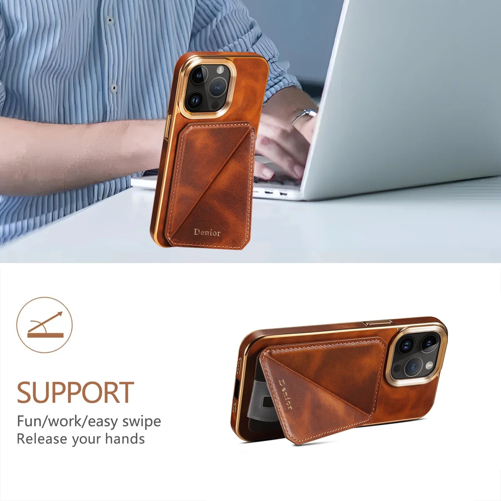 Luxury iPhone Case — Business Leather Back Cover with Stand Slot, Shock-Absorbing Protection, Anti-Fingerprint Anti-Scratch Finish & Built-In Card Storage