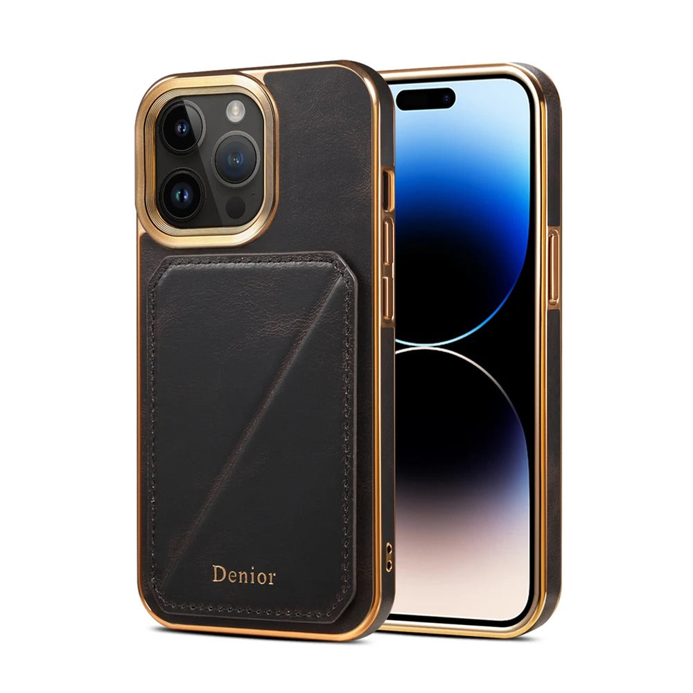 Luxury iPhone Case — Business Leather Back Cover with Stand Slot, Shock-Absorbing Protection, Anti-Fingerprint Anti-Scratch Finish & Built-In Card Storage