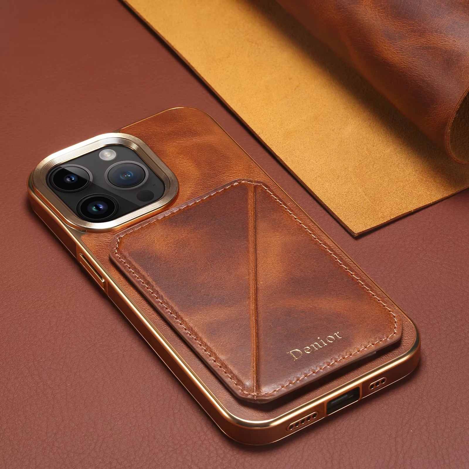 Luxury iPhone Case — Business Leather Back Cover with Stand Slot, Shock-Absorbing Protection, Anti-Fingerprint Anti-Scratch Finish & Built-In Card Storage