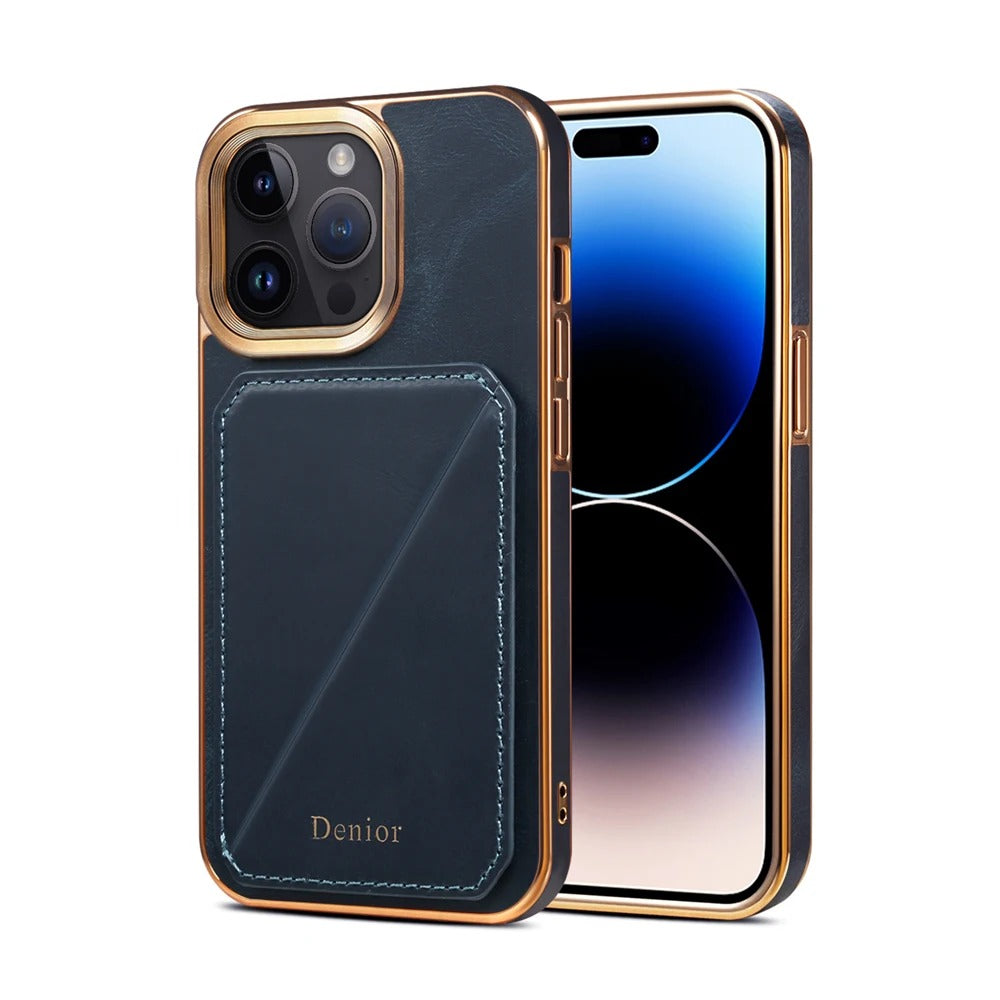 Luxury iPhone Case — Business Leather Back Cover with Stand Slot, Shock-Absorbing Protection, Anti-Fingerprint Anti-Scratch Finish & Built-In Card Storage